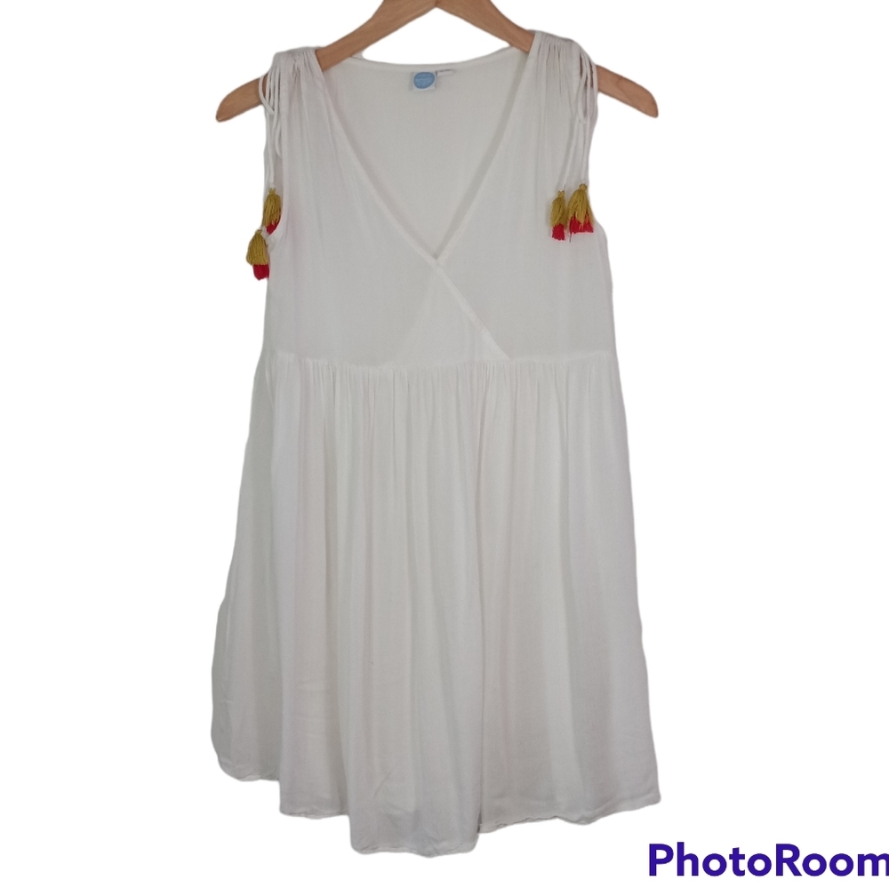 Sorbetto Tassle Sleeveless Boho Swim/Pool Cover up, Off White,  S/M